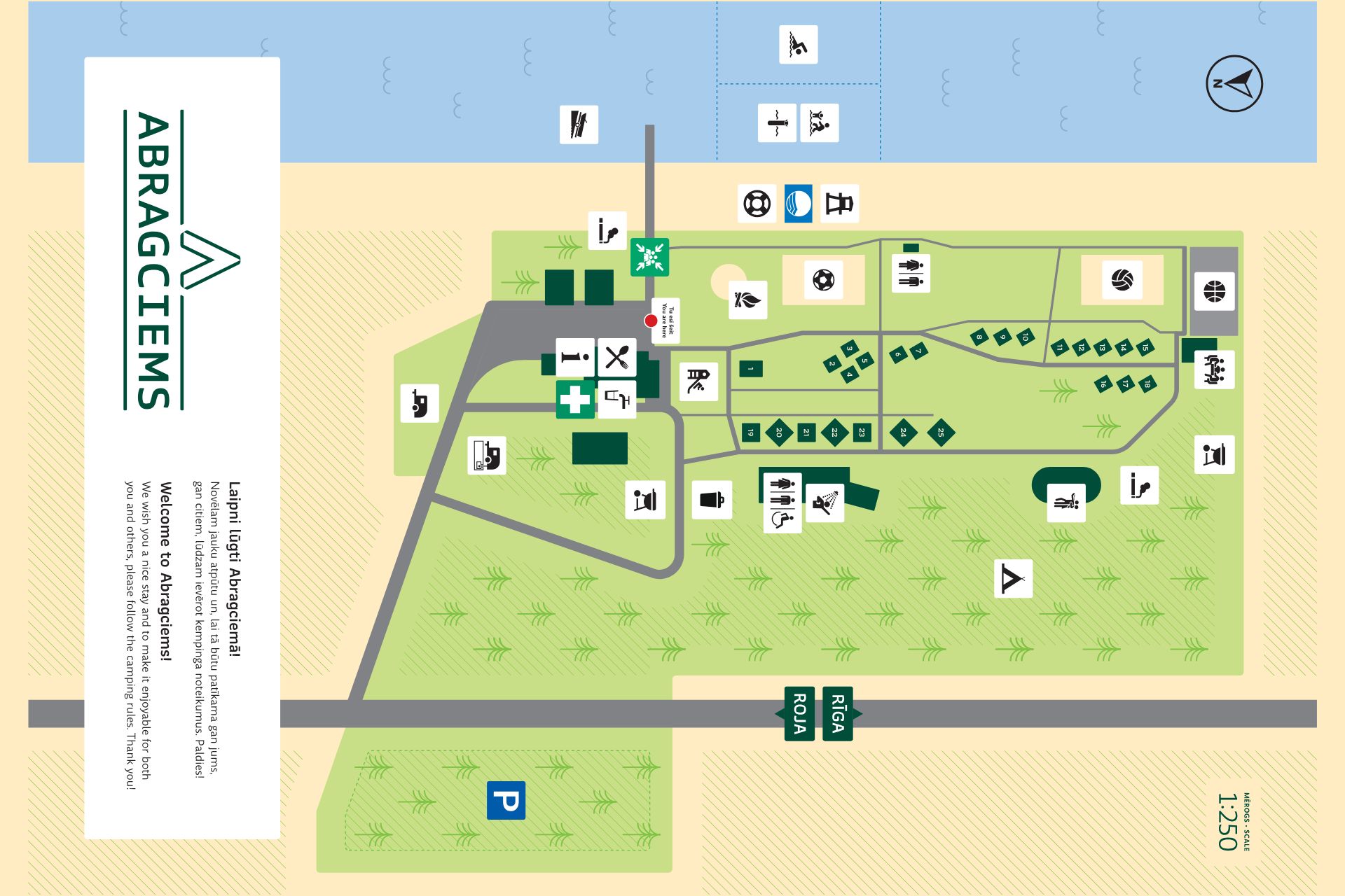 Kempinga Abragciems karte Campsite map